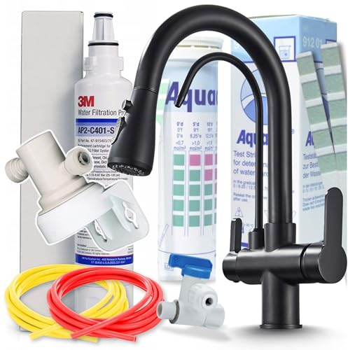 Wasserhahn NORDIC mit abnehmbarem Auslauf Trinkwasser-Spültischarmatur 360° Drehbar | Küchenarmatur aus Messing | Küchenarmatur mit 3M Wasserfilter und 2x Wasser-Teststreifen | Schwarz Matt