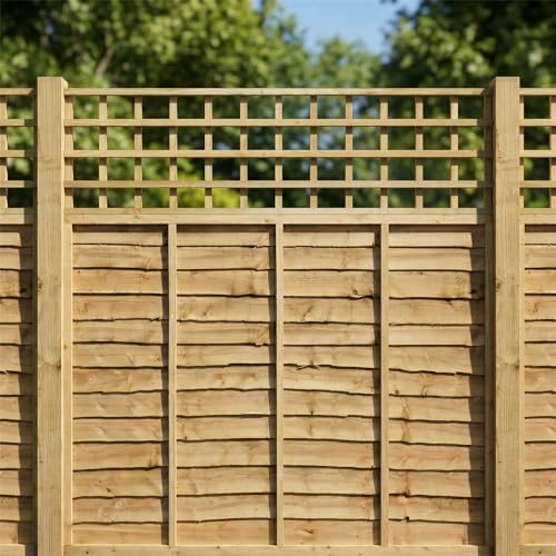 Standard Fence Panel Topper 6ft x 2ft Square Garden Trellis Wooden 3pk | 182.8cm x 60cm, Flat Top Lattice Fencing, Wall-Mount, Add Extra Height & Privacy, Treated, Support for Plants & Vegetables