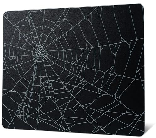 XVX Glass Mouse Pad for Gaming, Black Spider Webs Hard Gaming Mousepad, Professional Large Mouse Mat 410mm*310mm, Special Glass Surface with Improved Precision and Speed