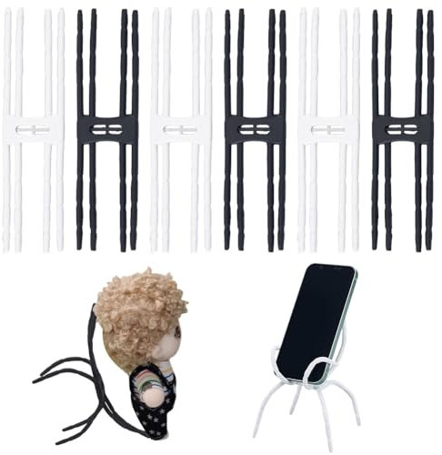 AHANDMAKER Lot de 6 supports de téléphone portables multi-fonctions 2 couleurs, support de téléphone flexible multi-angle réglable pour smartphones, tablettes, supports de poupée flexibles, noir et