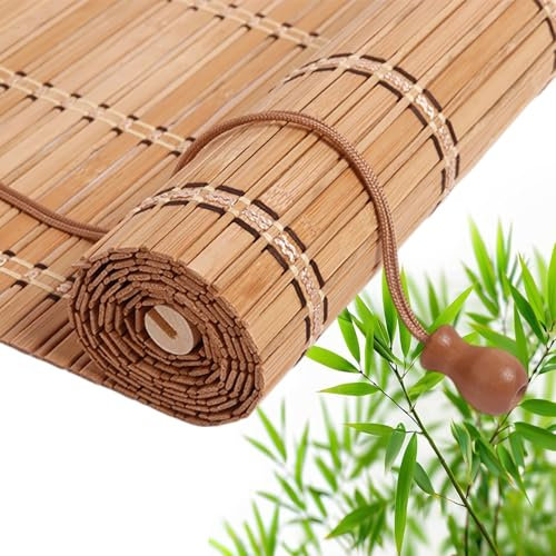 Customizable Bamboo Roller Blinds, Light Filtering Hanging Roll Up Shades, Sun Shade Dustproof Decorative Curtain, Screen Partition Blind, Easy to Install, for Indoor/Outdoor/Garden(F-Carbonized Color