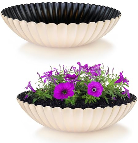 matches21 HOME & HOBBY Gewellte Pflanzschalen für draussen in 35 x 9 cm Champagner beige als wetterfeste Blumen-Schalen