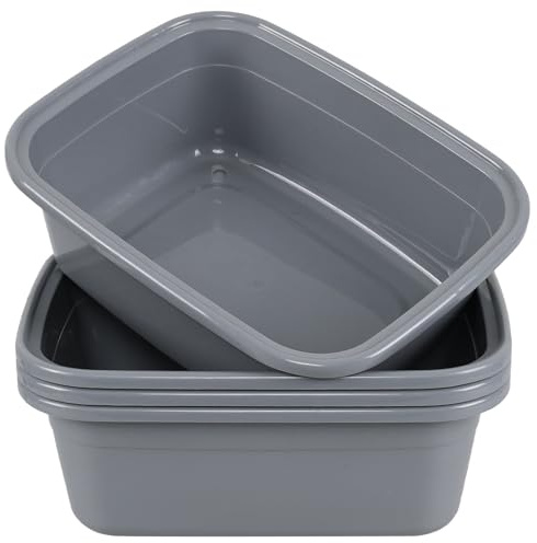 Jandson 4-Pack 13L Plastic Washing Up Bowl, Rectangular Washing Basin, Grey