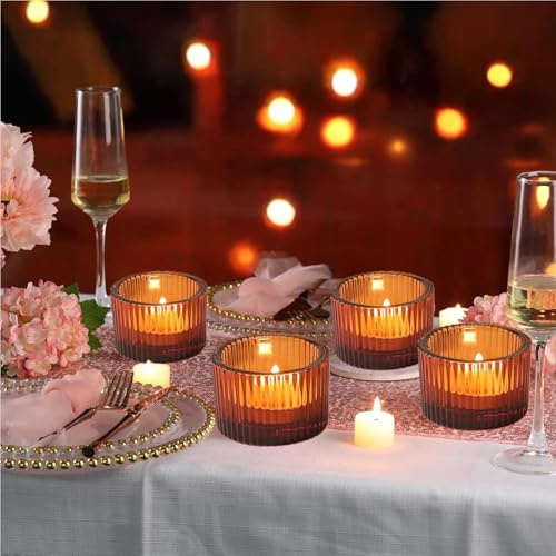 Glas Tee Lichthalter Votive Kerzenhalter für Hochzeit, Party, Tisch Mittelstück (4, Braun)