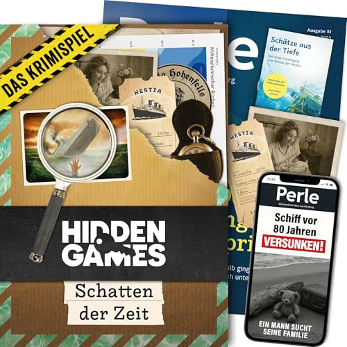 Hidden Games Tatort – Schatten der Zeit – Krimispiel | Ein vor 80 Jahren gesunkenes Schiff gibt sein Geheimnis preis. Krimispiel, echte Indizien, Audio & Web. 1-6 Spieler, ab 14