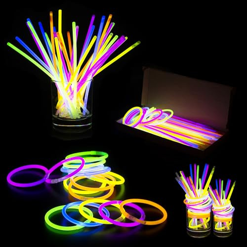 Leuchtstäbe, Party-Set, 500 Stück, ultrahell, 20,3 cm, leuchtende Neonstäbe mit Steckern, Leuchtarmbänder, Halsketten, Partyzubehör für Halloween, Geburtstage, Festivals, Hochzeiten und Raves