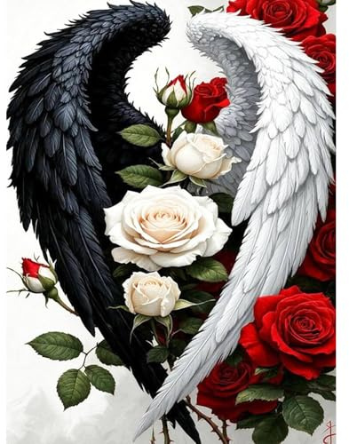 RICUVED Ailes d'ange Peinture par Numéros pour Adultes 30x40cm Sans Cadre –Fleur Peinture Numéros Kit de Peinture DIY avec Toile, Peintures Acryliques et 3 Pinceaux
