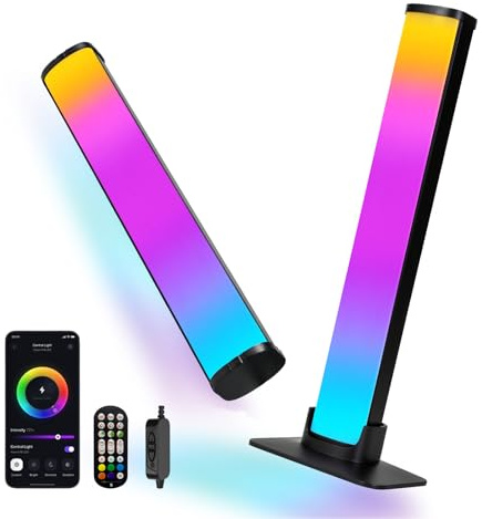 Emitto RGB LED Light Bars 2 Pack, 16 Million Colour Smart Gaming Lights with Music Sync & Bluetooth App, Voice Control Ready, USB-Powered Mood Lighting for PC TV Bedroom Gaming Room Decor, 25cm (M)