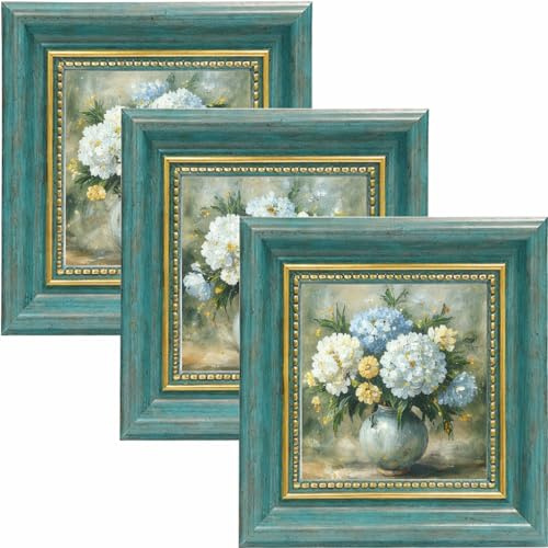 twirush 3 Stück Bilderrahmen Vintage Set, 10x10 cm Bilderrahmen Retro Quadrat, Fotorahmen zum Aufstellen und Aufhängen, Fotorahmen Grün für Wohnzimmer, Schlafzimmer, Büro Galerie