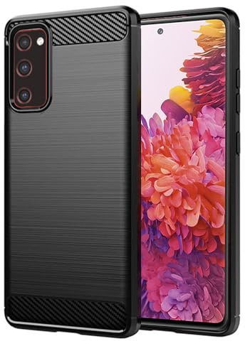 Techsuit für Samsung Galaxy S20 FE 4G 5G Hülle mit Soft Touch, Stoßfest, Kameraschutz, Erhöhte Kanten, Luftkissen Ecken, Anti Fingerabdruck, Flexibel, Carbon Silicone Series, Schwarz