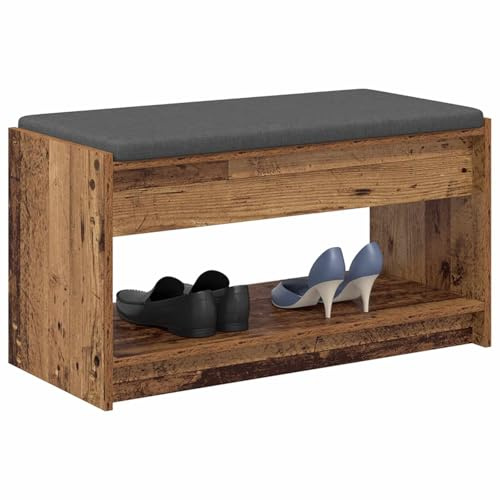 vidaXL Flurbank mit Kissen mit Regal Altholz 83 x 38 x 45 cm, Moderner Flurbank, Coole Sitzgelegenheit, rechteckiges Design, praktische Stauraumlösungen für Zuhause