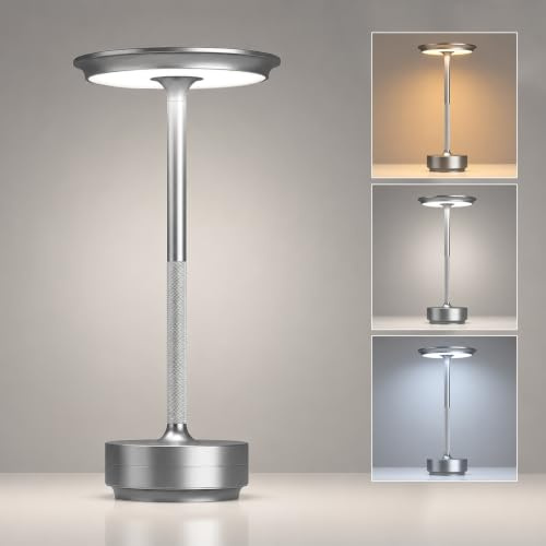 Gresonic led akku tischleuchte nachttischlampe–tischlampe Silber per Touch dimmbar, lampe akku mit USB,tischlampe akku für modernes Wohnzimmer, Schlafzimmer Außenbereich vintage tischlampe