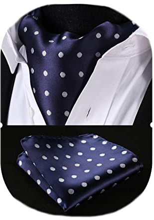 HISDERN Herren Krawattenschal Blau Weiß Krawattenschal mit Einstecktuch Taschentuch Set Halstuch fur Hochzeit Business Gepunktet Ascot Krawatte und Einstecktuch…