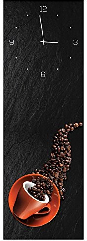 levandeo – Reloj de Pared de Cristal 20 x 60 cm Reloj como de Cristal Cocina café Granos de café Taza Decorativa