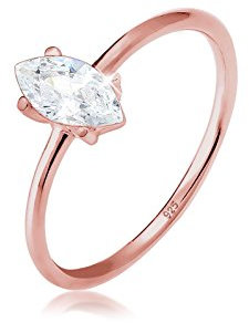 Elli Ring Damen Verlobung Marquise mit Zirkonia Steinen Stein in 925 Sterling Silber Rosé Vergoldet