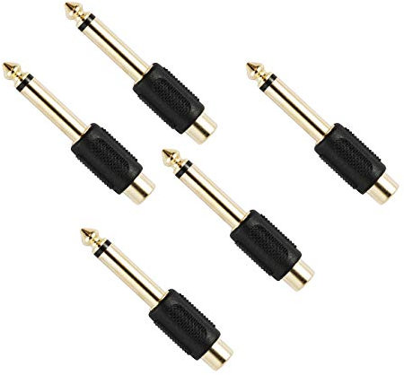 Lot de 5 adaptateurs jack mono 6,35 mm vers prise phono RCA Doré