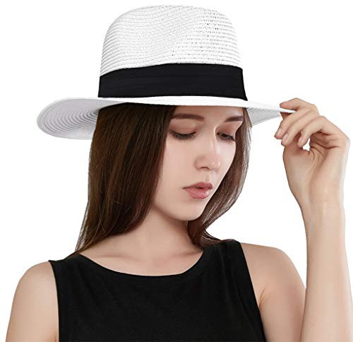Taylormia Damen Panama Hut Strohhut faltbar Strand Sonnenhüt Sommer Fedora UPF 50 +