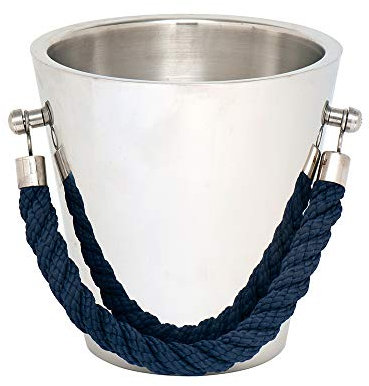 Silver Polished Steel Ice Bucket/Champagne Cooler with Rope Handles - Epicurean Regatta Champagne Cooler