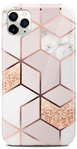ONEFLOW Sense Case kompatibel mit Apple iPhone 11 Pro Max Hülle in Marmor Optik, Schutz für Kamera und Bildschirm, Glitzer Handyhülle aus Silikon - glänzend Rosegold (Devotion)