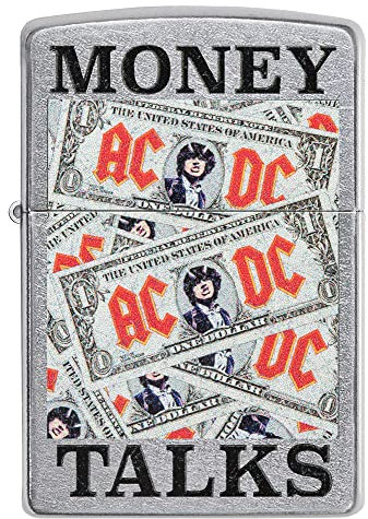 Zippo Sturmfeuerzeug - Money Talks by AC/DC - Street Chrome mit Color Image - Nachfüllbar - Wiederverwendbar - Windfestes Design - Geschenkbox - Made in USA