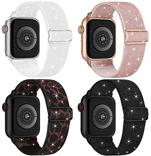 CCnutri Confezione da 4 cinturini elastici in nylon compatibili con cinturini Apple Watch da 38 mm, 40 mm, 41 mm, 42 mm (serie 10), elastici sportivi regolabili per iWatch serie
