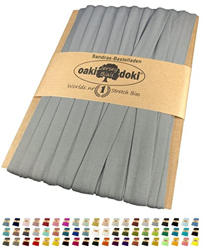 Sandras-Bastelladen 25m Oaki Doki Schrägband/Einfassband Tricot de Luxe Jersey gefalzt 25m x 20mm 026-Grau