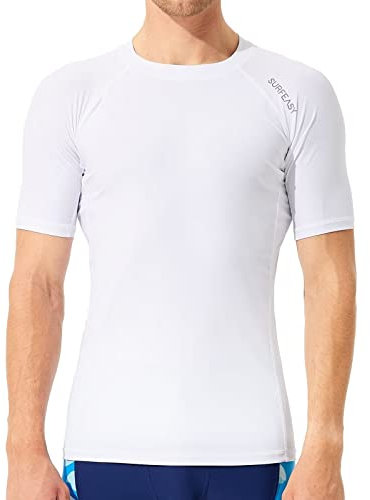 SURFEASY Rash Guard Hemd Kurzarm Schwimmen Surfen Tops Schwimm Shirt Tshirt Herren Schnelltrocknend Badeshirt(Weiß,3XL)