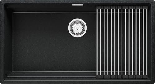 Fregadero bajo Encimera Grafito 86x47cm, 1 Seno + Sifón + Enrollable Escurridor, Granito al mueble 90cm - Prague de Primagran