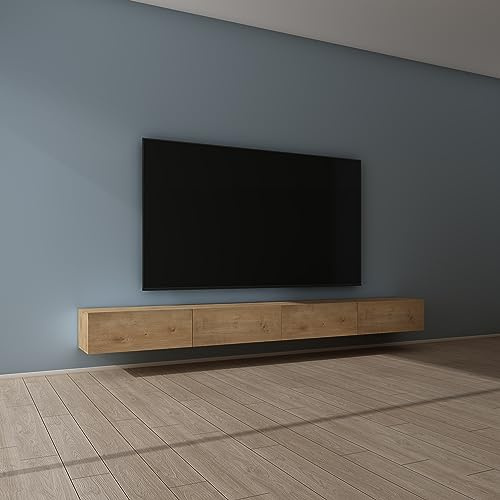 Mai & Mai Fernsehschrank Hängend TV Lowboard hängend mit Gasdruckfedern | TV Schrank mit Klappen, viel Stauraum, Wandmontage in Kerneiche, Breite: 320 cm, Fernsehschrank02