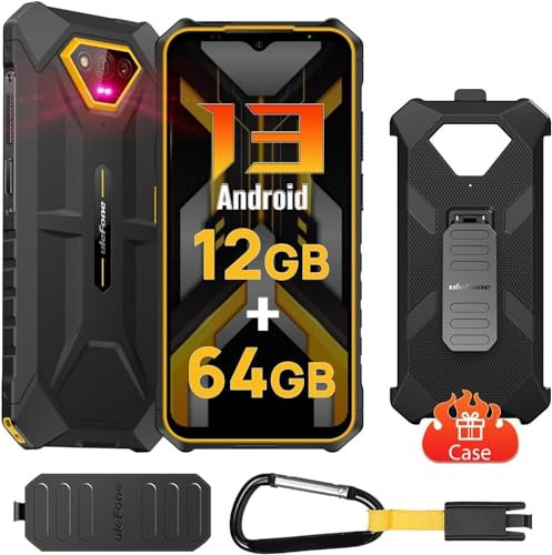 Ulefone Armor X13 Téléphone Portable Incassable Android 13, 12Go+64Go, 6320mAh Batterie, 8-Core, 50MP+24MP Nocturne Vision, 6,52 HD+, Smartphone Incassable 4G Dual SIM/Face ID/GPS/NFC/2Ans Garantie