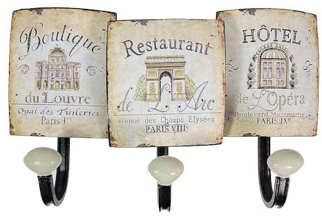 zeitzone Wandgarderobe Frankreich Blechschild Paris 3 Haken Garderobe Vintage 21x34cm