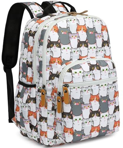 Leaper Stilvoller Schulrucksack für Mädchen und Damen, Laptop-Rucksack, wasserabweisend, Reisetasche, Schulranzen, College-Rucksack, Büchertasche, Gary-Katze, Large-more layers-15.6, Traditionelle