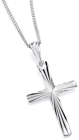 Old English Jewellers 925 Sterling Silver Diamond Cut CROSS Pendant Necklace + 16 18 20 inch Chain