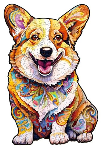 Jigfoxy Wooden Jigsaw Puzzles for Adults, Corgi Wooden Puzzles 220pcs, Unique Animal Shape Wood Puzzle, Birthday Gifts for Family Friend with wooden box(13.3 * 8.8in)