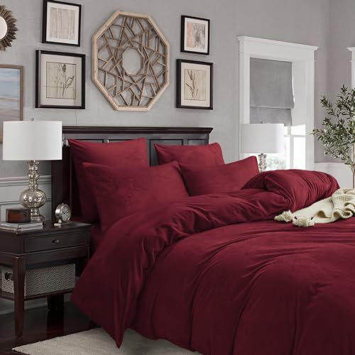 Gezu Bettwäsche Winter Warme Plüsch 200x200cm Rot Weinrot Doppelseitiger Bettbezug Kaschmir Flanell Fleece Touch Flauschiger Warmer Stoff Samt Bettbezug Set Mit Reißverschluss Mit Kissenbezug 80x80