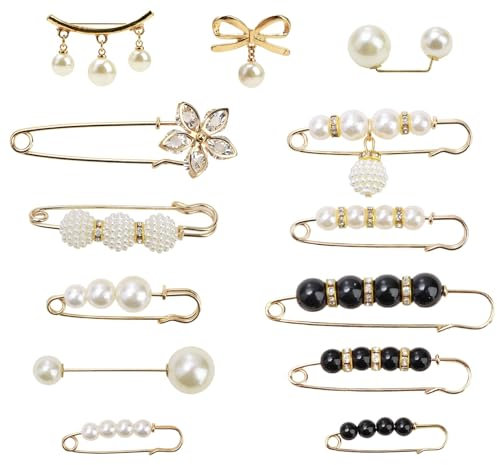 13Pcs Perle Broche, Epingle a Nourrice Mariage Strass Sécurité Clips pour Pull Col Châle Cardigan Echarpe
