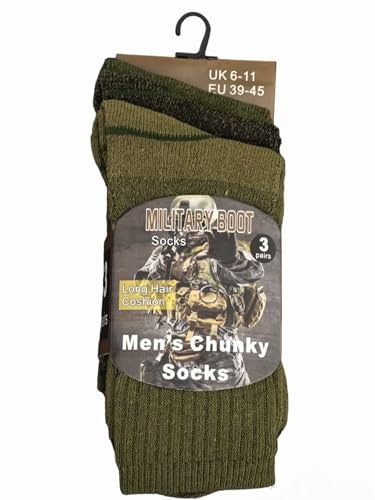 Udyana 3 Pairs Mens Chunky Socks Military Army Cushion Warm Winter Thick Cotton Blend Thermal Walking Patrol Hiking Boots Socks UK Size 6-11