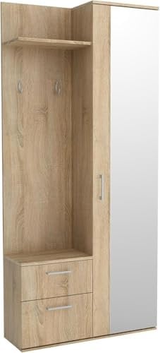 Garderobenschrank Flur 90 cm Breit Watford, Flurgarderoben Set mit Spiegel, Schuhschrank und Regalen, Vorzimmer Flur Möbel - Sonoma Eiche