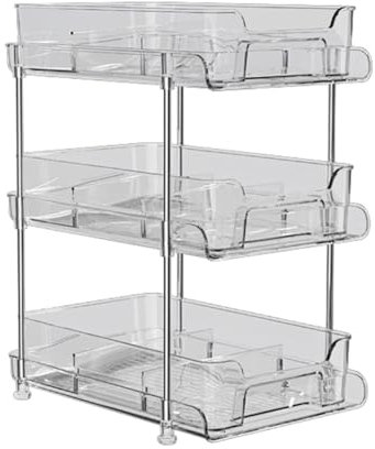 Glorlliant Makeup Organizer Storage Drawers, 3 Tiers Cosmetic Organisers, Vanity Skincare Storage Organiser, Makeup Shelf Storage Holder, Bathroom Counter Shelf for Cosmetics, Toiletries, Perfumes