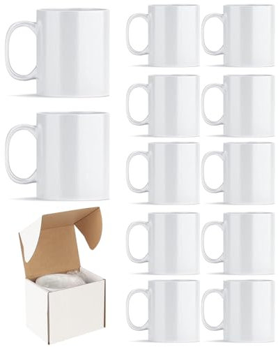 GadgetHaven Sublimation Mugs 11oz Blank Plain White Coffee Mugs Ceramic Coated Cup with Smash Proof Boxes for Art Gifts DIY Craft (12)