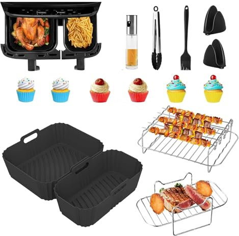 Heißluftfritteuse Zubehör für Tefal Dual Easy Fry EY9018 Airfryer Zubehör Dual Zone 5,2L/3,1L,Silikon Backform für Tefal EY942BE0 6,5/4,5L,Cecotec 9L 5,5/3,5L,Air Fryer Einsatz