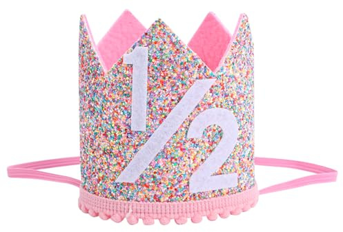BOXOB 1/2 Geburtstag Baby Hut, Glitzer Regenbogen-Kronenhut für den Halben Geburtstag Süß Dekoration zum 6. Monat als Party-Foto-Requisite