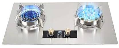 Edelstahl-Gaskochfeld mit 2 Brennern, effizienter 2-Brenner-Einbau-Gasherd mit doppeltem Verwendungszweck, Flammenausfallschutz, Camping(NG)