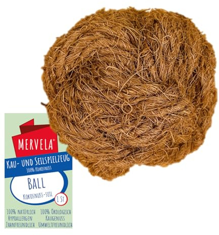 MERVELA® Ball aus 100% Kokosnuss-Wolle für Hunde – Natürliches, biologisches Kauspielzeug, Zahnpflege & Langlebig – Für alle Hundegrößen geeignet (XXL / 10-12cm)