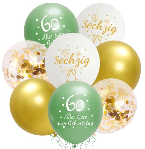 Luftballons 60. Jahre Geburtstag ,Deko 60. Geburtstags Mann Frauen. Enthält 20 salbeigrüne Gold Luftballons – perfekt für die 60. Geburtstagsdekoration