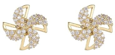 S925 Sterling Silver Post Rotating Love Windmill Stud Earrings for Women, 18K Gold Plated Micro-Set Cubic Zirconia Heart Earrings, Tiny 0.8cm Minimalist Design