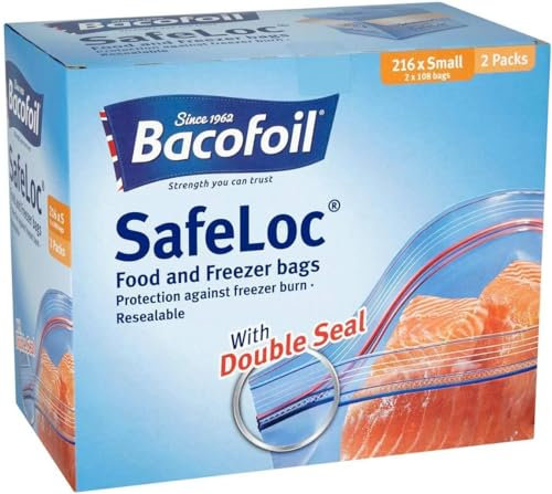BacoFoil Safeloc Food and Freezer Small Bags, 216 Pack (2 x 108), Husa