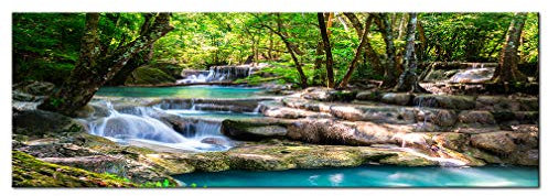 decomonkey - Impression sur Toile Paysage 120x40 1 Pièce - Tableau Décoration Appartement Cadre en Bois Déco Salon Peinture sur Toile Maison Arbres coloré paysage forêt nature rivière eau cascade