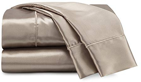 Martex Satin, einfarbig Bettlaken-Set, Seide, Gold, King, 4 | Luxuriöse Hotelqualität, seidig weicher Stoff für Haar und Haut, tiefe Taschenpassform, glatte Schlaffläche, knitterarm