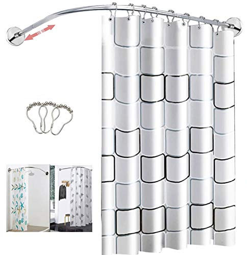 EEUK Gebogene Duschvorhangstange Ohne Bohren L-Form Duschvorhang-Spannstange Teleskopstange Gardinenstange Badewanne Eck Duschstange Rack aus Edelstahl, Länge wählbar bis 92 to130cm